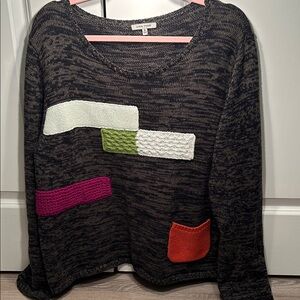 Lisa Todd Women's Long Sleeve Sweater with Multicolor Accents XL Cashmere Cotton